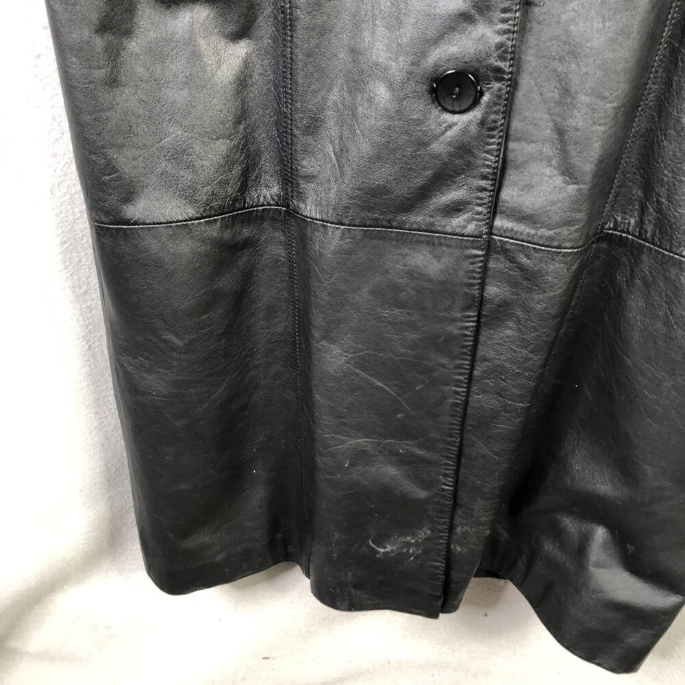 Vintage G-III Coat Womens Medium Black Leather Animal Print Long Overcoat 80s - Picture 11 of 16